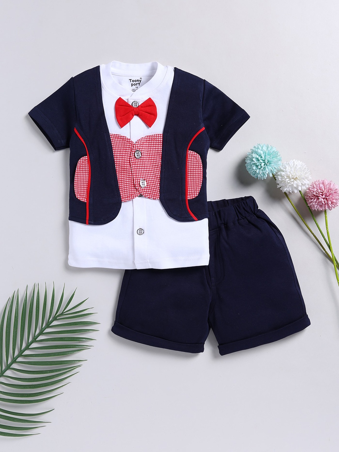 Toonyport Infants Printed Pure Cotton Shirt with Shorts, Navy blue