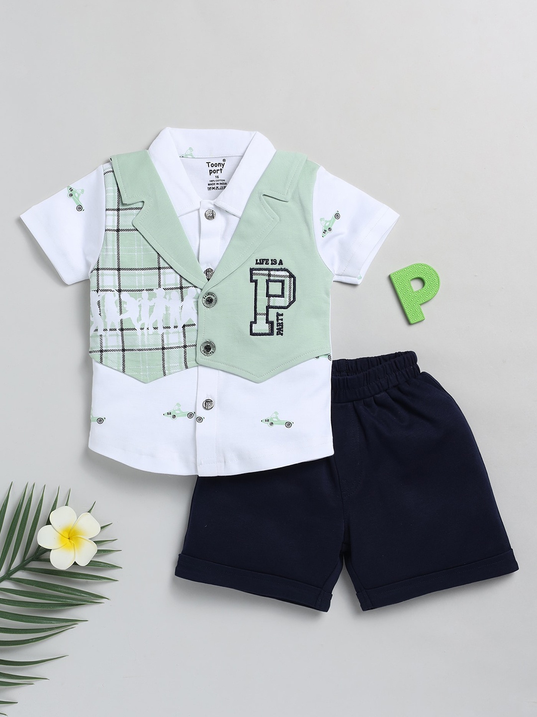 

Toonyport Kids Printed Shirt Collar Pure Cotton Clothing Set, Green