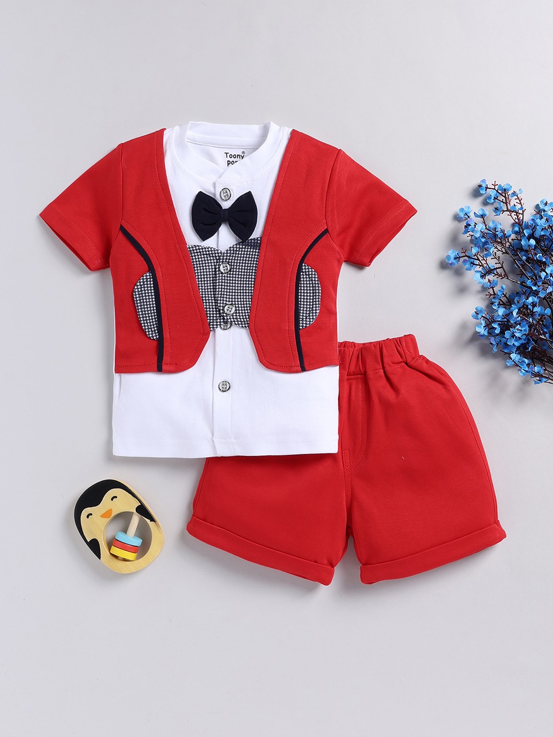 

Toonyport Kids Band Collar Pure Cotton Clothing Set, Red