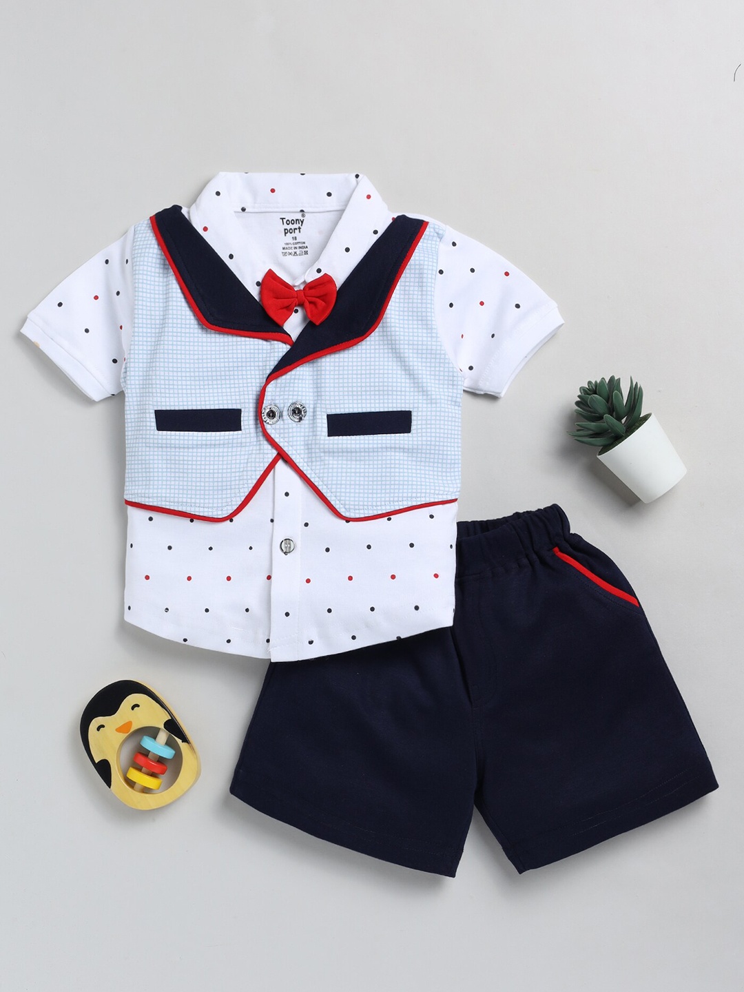 

Toonyport Kids Printed Shirt Collar Pure Cotton Clothing Set, Blue