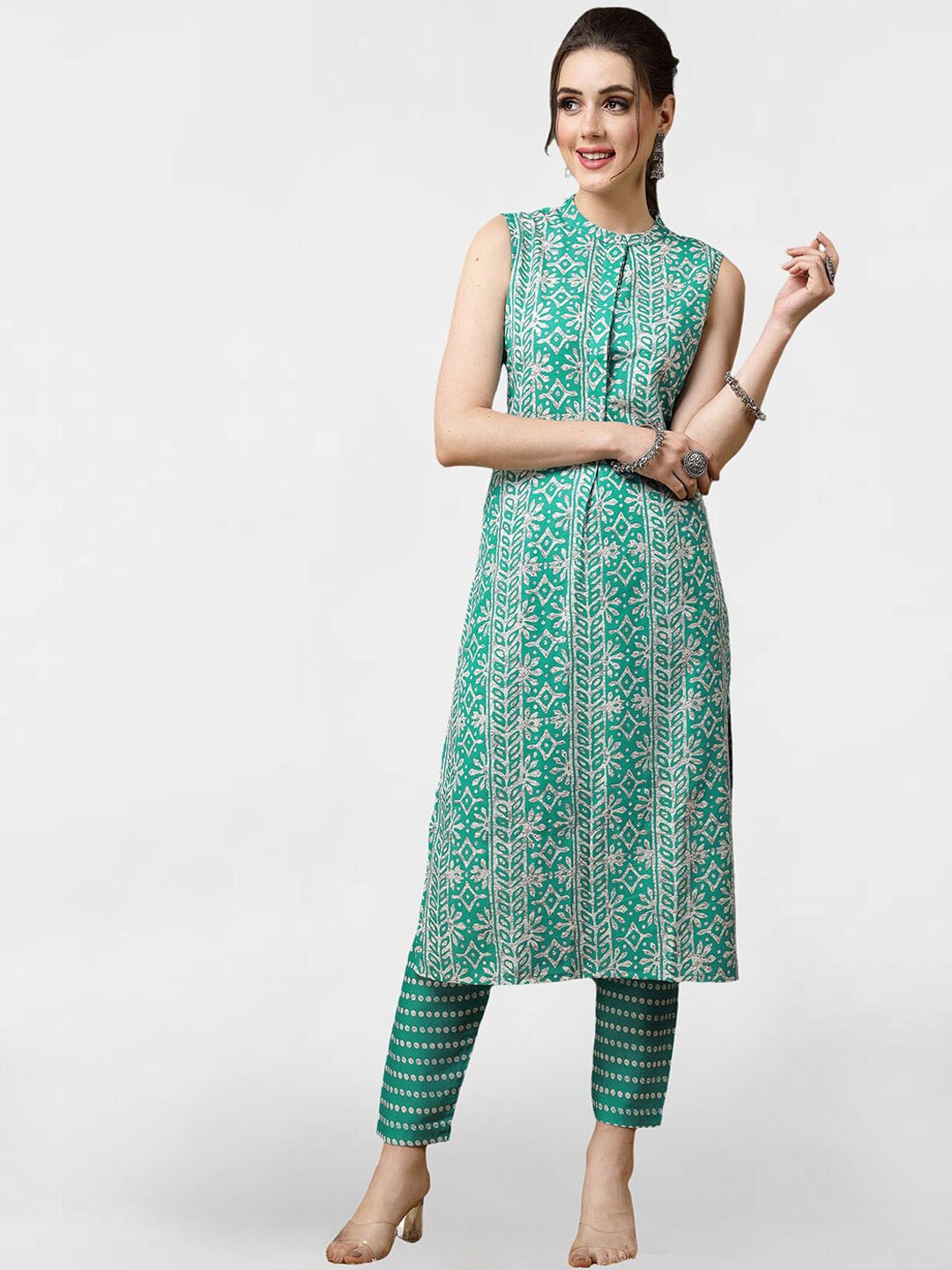 

KALINI Ethnic Motifs Printed Kurta with Trousers, Green