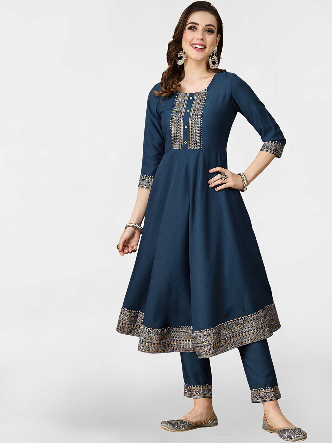 

KALINI Ethnic Motifs Yoke Design Gotta Patti Kurta with Trousers, Blue