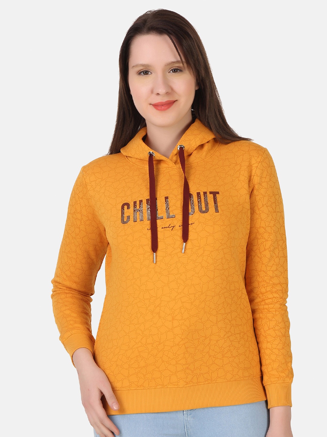 

FLOSBERRY Printed Hooded Cotton Sweatshirt, Mustard