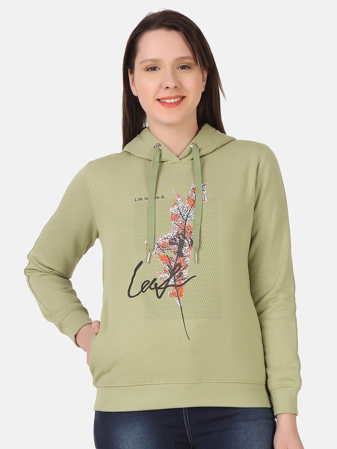 

FLOSBERRY Graphic Printed Hooded Cotton Sweatshirt, Green