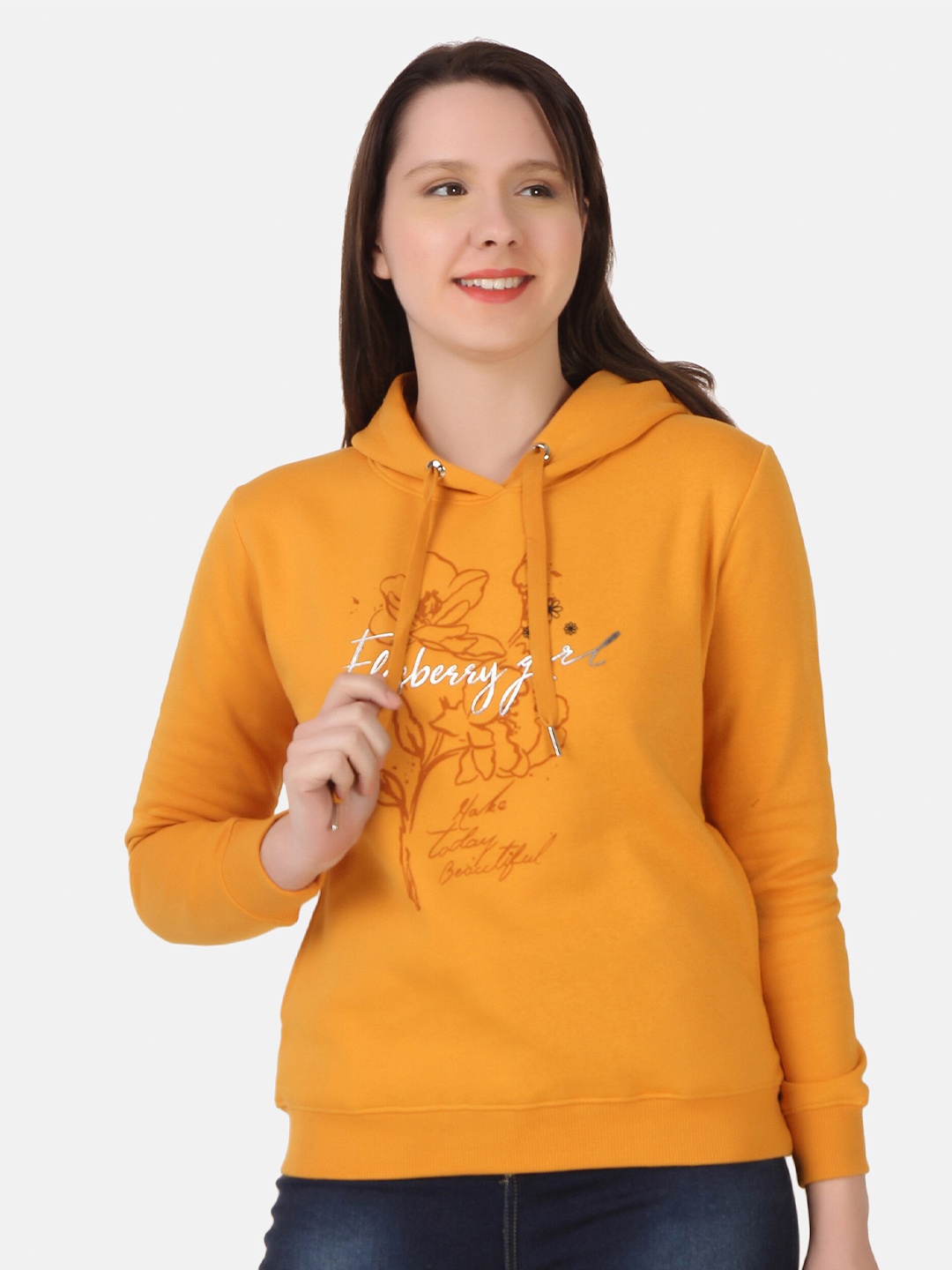 

FLOSBERRY Printed Hooded Cotton Sweatshirt, Mustard