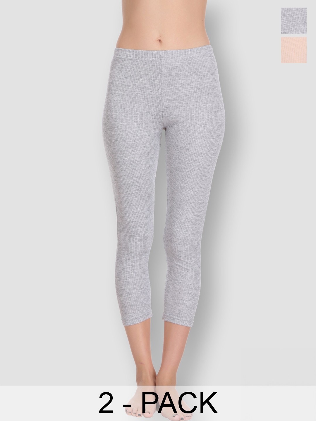 

SELFCARE Women Pack Of 2 Breathable Thermal Bottoms, Grey