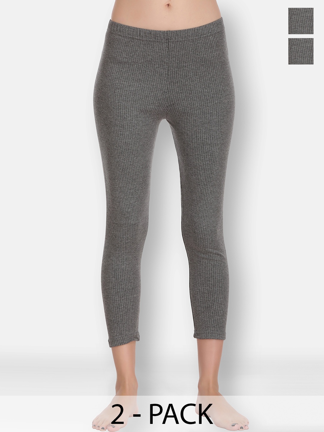 

SELFCARE Women Pack Of 2 Breathable Thermal Bottoms, Grey
