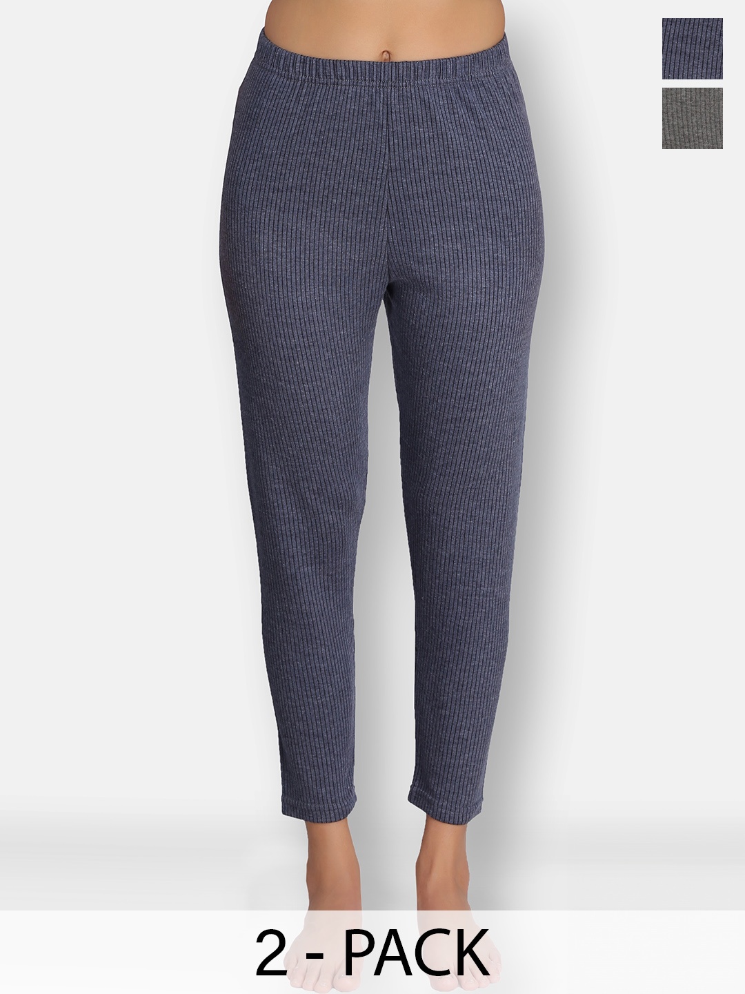 

SELFCARE Women Pack Of 2 Breathable Thermal Bottoms, Grey