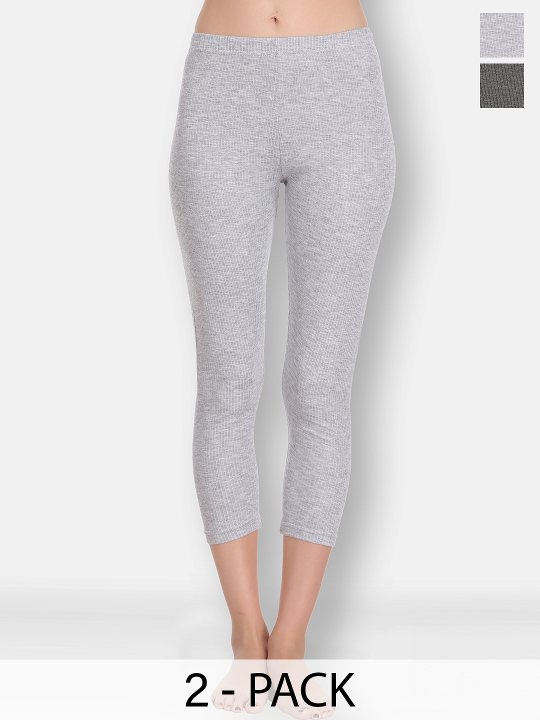 

SELFCARE Women Pack Of 2 Breathable Thermal Bottoms, Grey