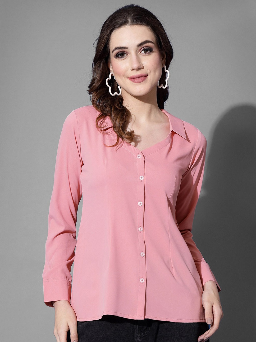 

Selvia Spread Collar Crepe Casual Shirt, Peach