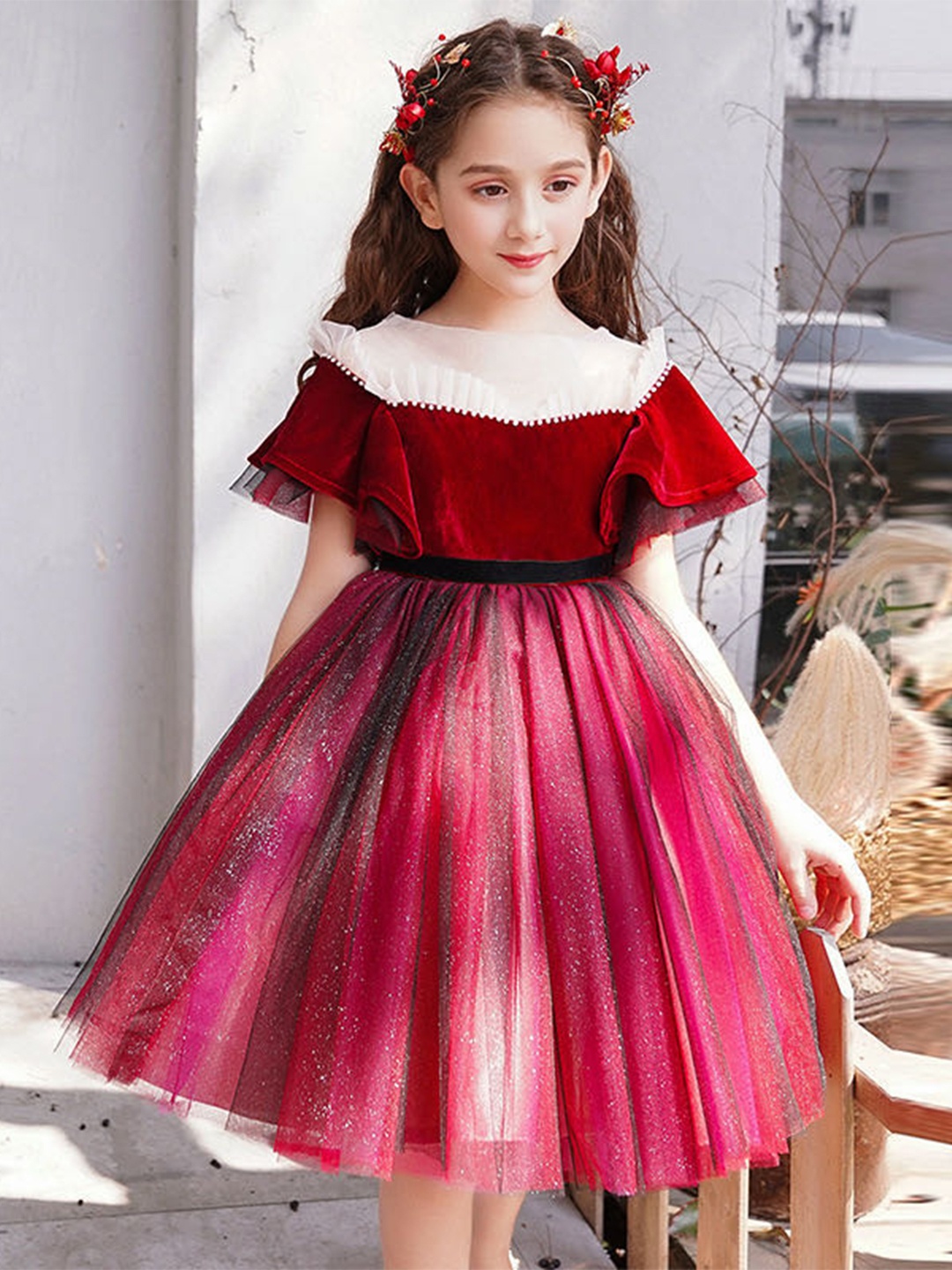 

Googo Gaaga Flutter Sleeve Fit & Flare Dress, Red