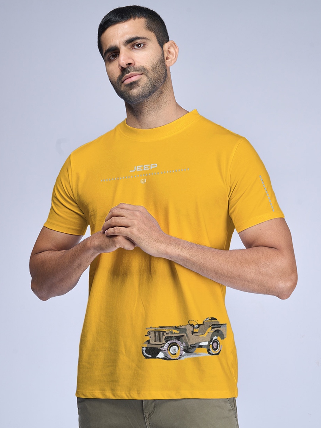 

Aero Armour Unisex Willy's Jeep Graphic Printed Pure Cotton T-Shirt, Yellow