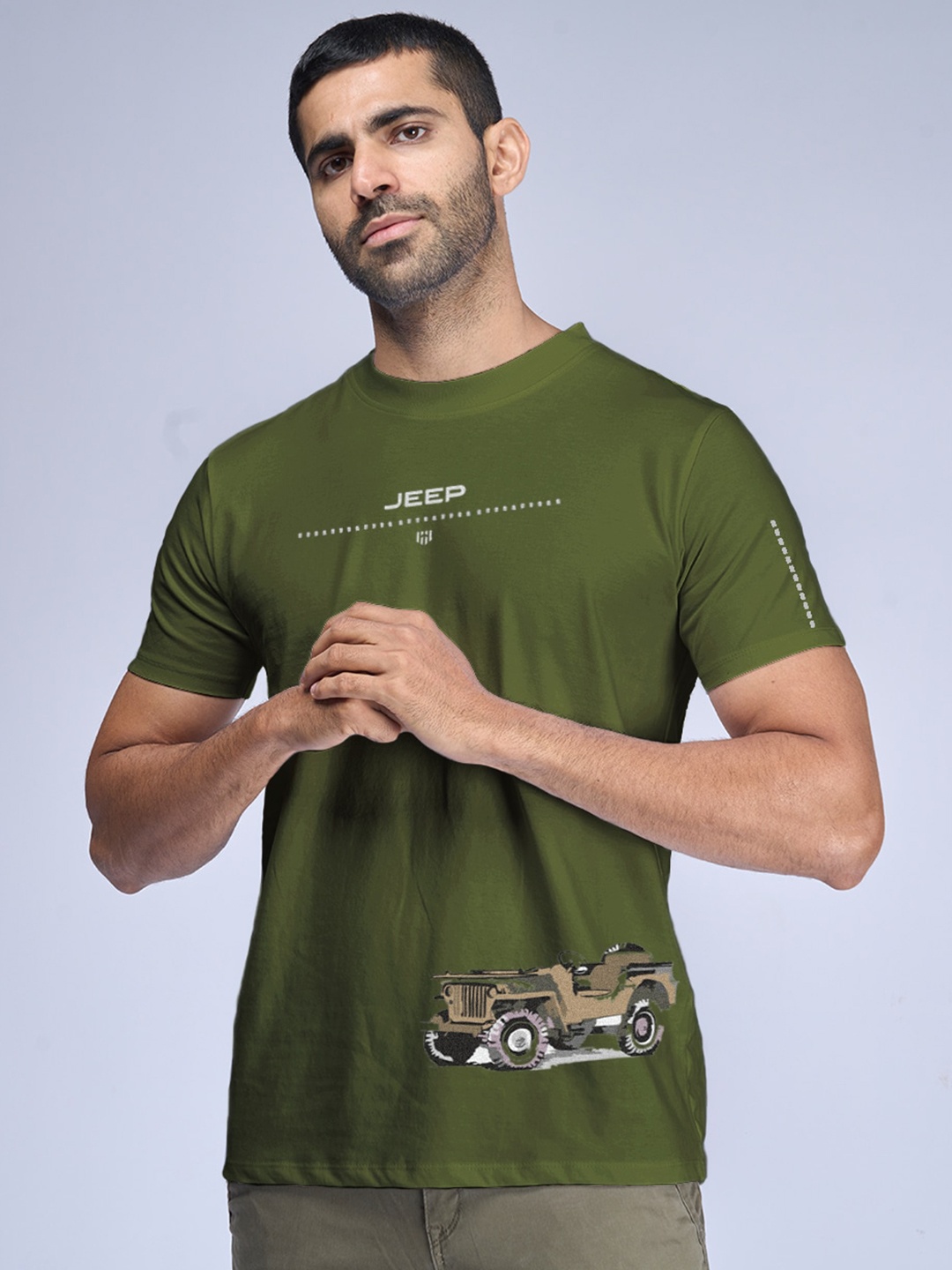 

Aero Armour Unisex Willy's Jeep Graphic Printed Pure Cotton T-Shirt, Olive