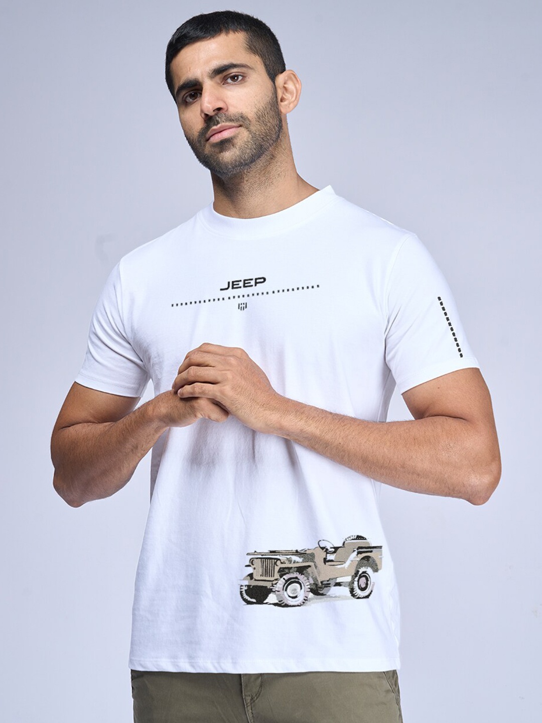 

Aero Armour Unisex Willy's Jeep Graphic Printed Pure Cotton T-Shirt, White