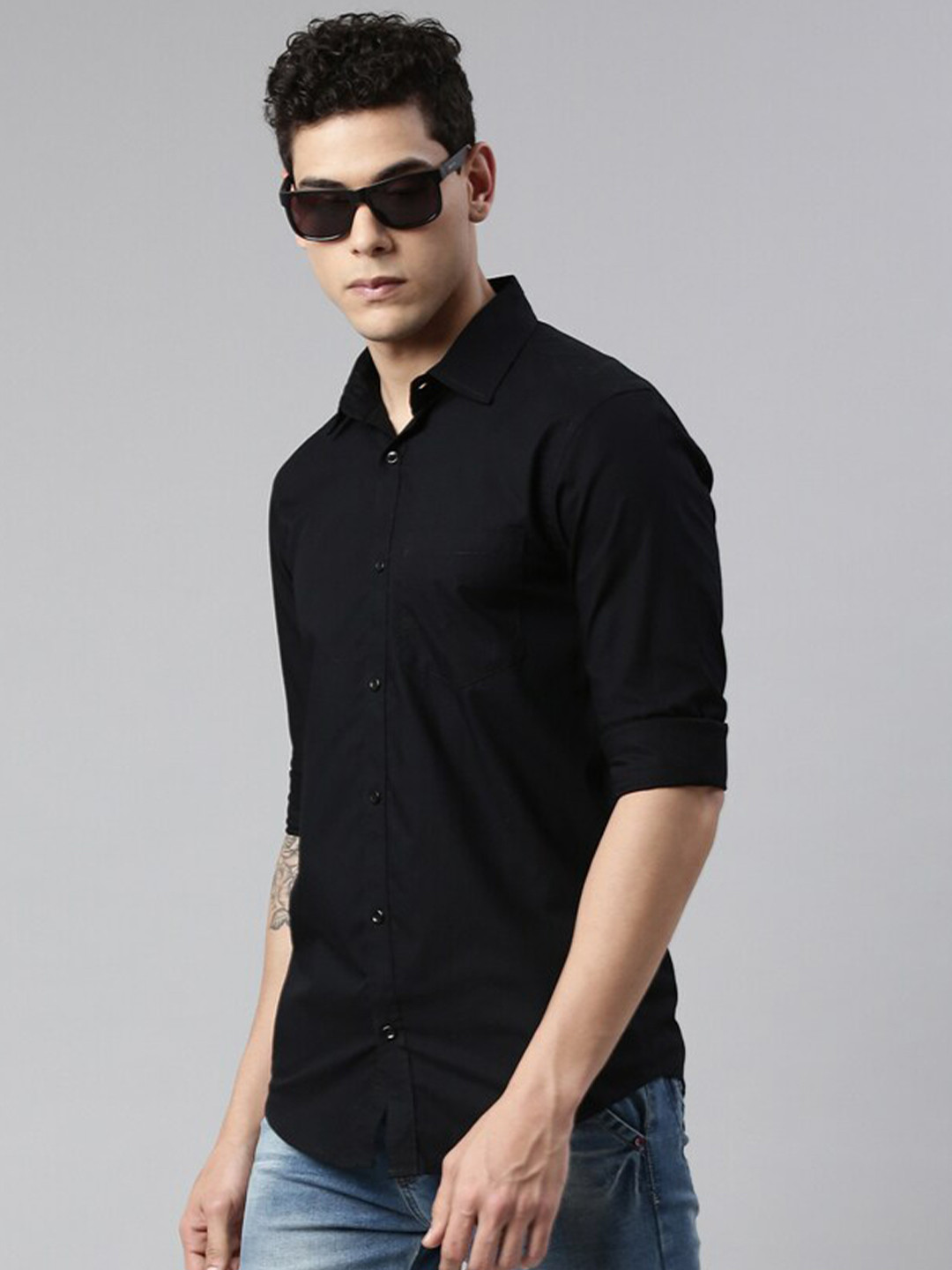 

THE SOUL PATROL Slim Fit Cotton Casual Shirt, Black