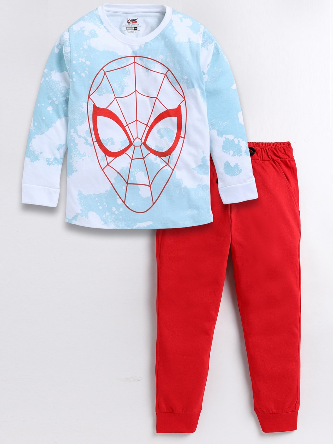 

SmartRAHO Boys Spider Man Printed Pure Cotton Top with Trousers, Red