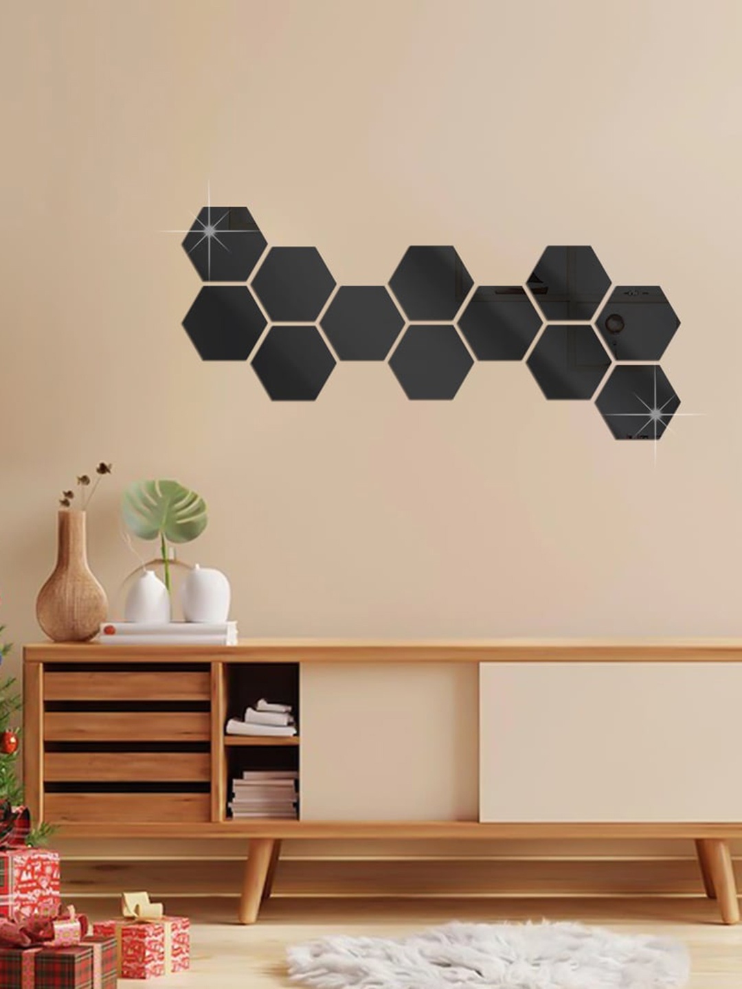 

WallDaddy Black 12 Pieces Hexagon Mirror Wall Stickers