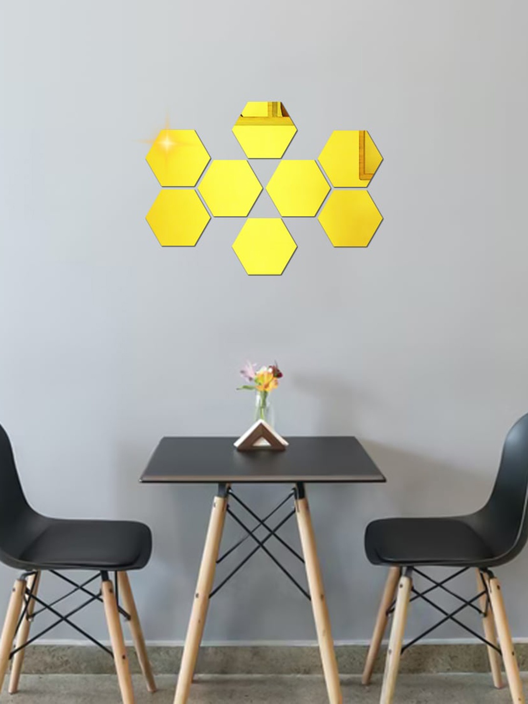

WallDaddy Gold Toned 8 Pieces Hexagon Design Mirror Wall Stickers