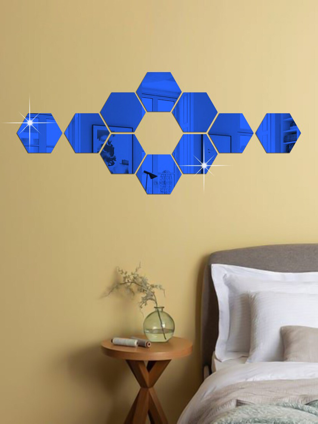 

WallDaddy Blue 10 Pieces Hexagon Design Mirror Stickers Wallpaper