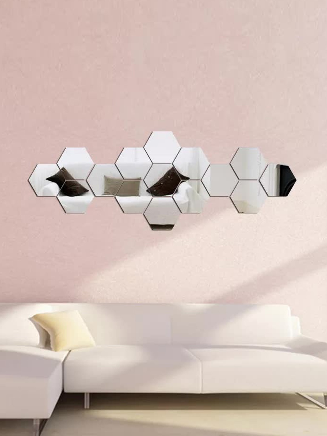 

WallDaddy White 15 Pieces Hexagon Mirror Stickers, Silver