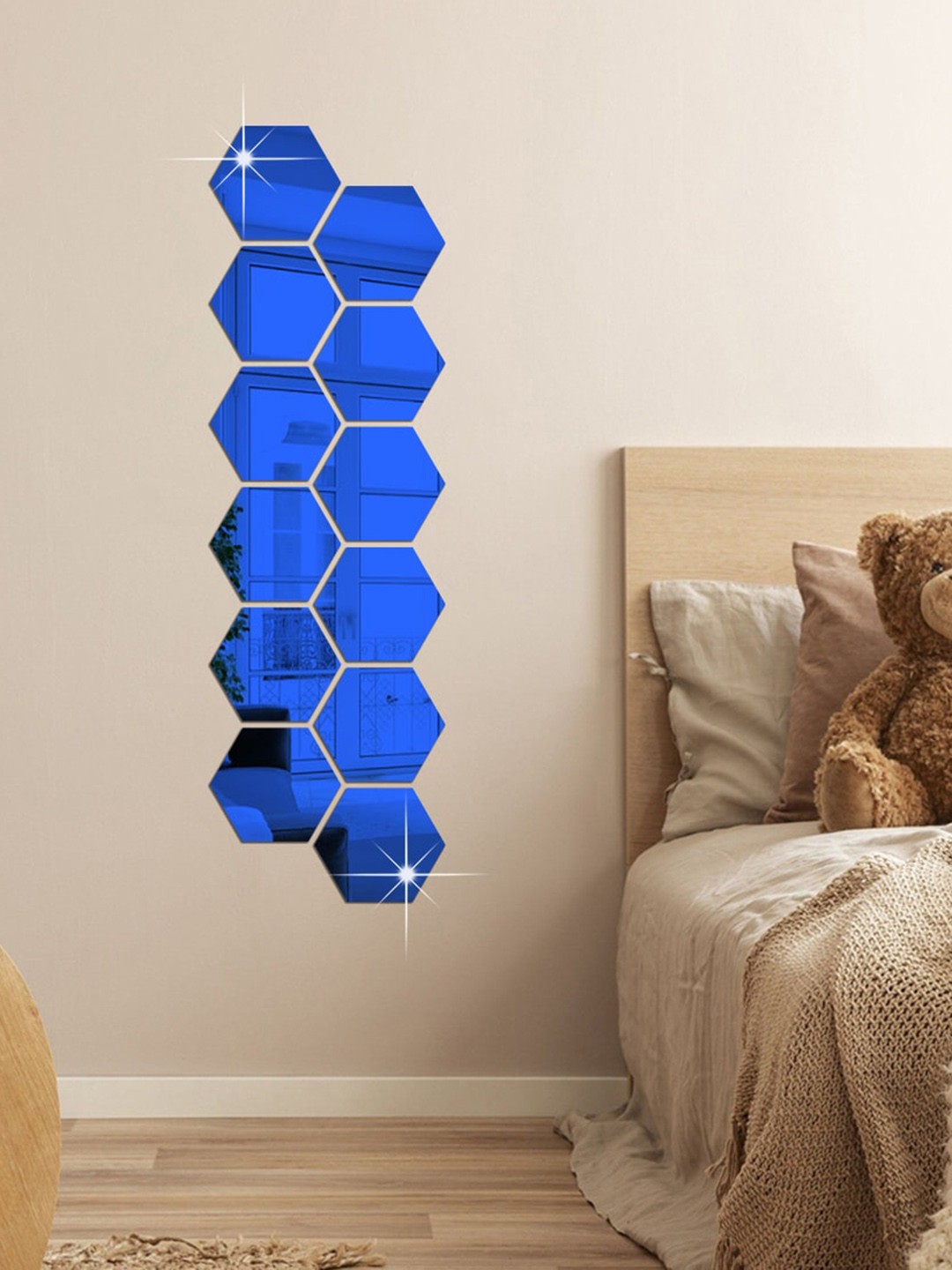 

WallDaddy Blue 12 Pieces Hexagon Mirror Wall Stickers