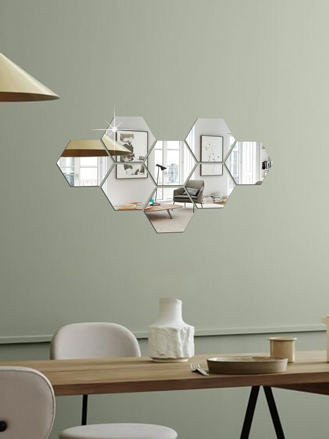 

WallDaddy Silver Toned 8 Pieces Hexagon Printed Mirror Stickers