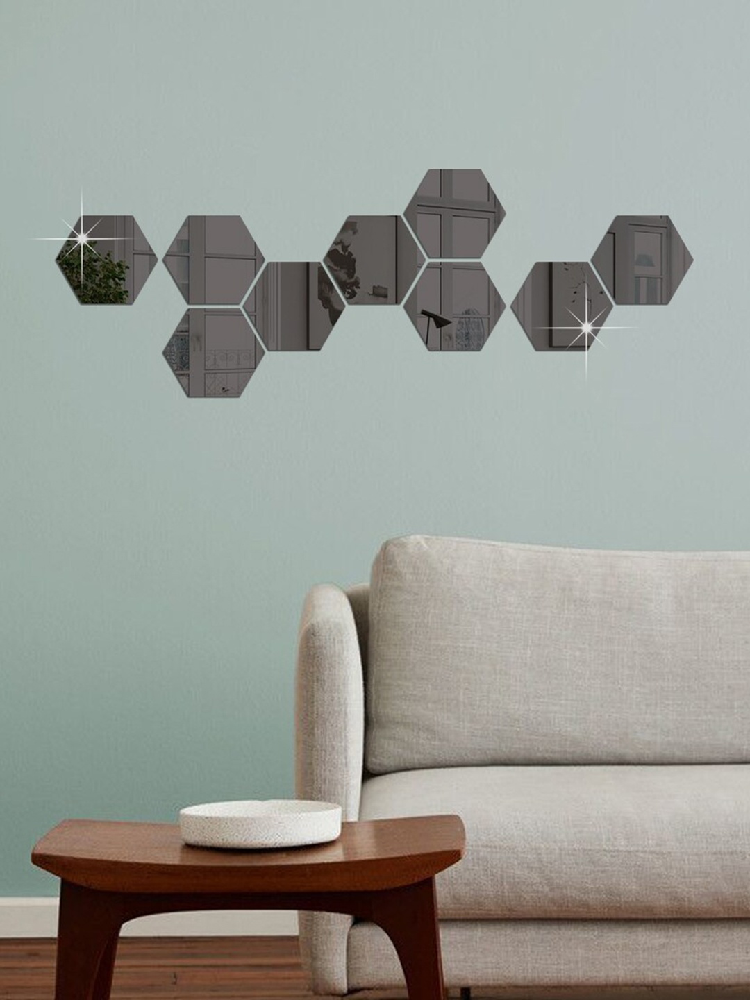 

WallDaddy Black 9 Pieces Hexagon Design Mirror Wall Stickers