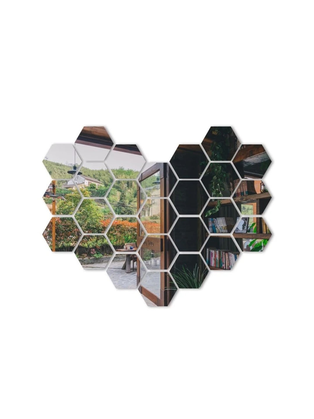 

WallDaddy Silver Toned 26 Pieces Hexagon Design Mirror Wall Stickers