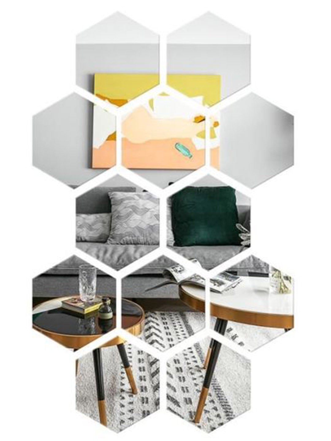 

WallDaddy Silver Toned 12 Pieces Hexagon Mirror Wall Stickers