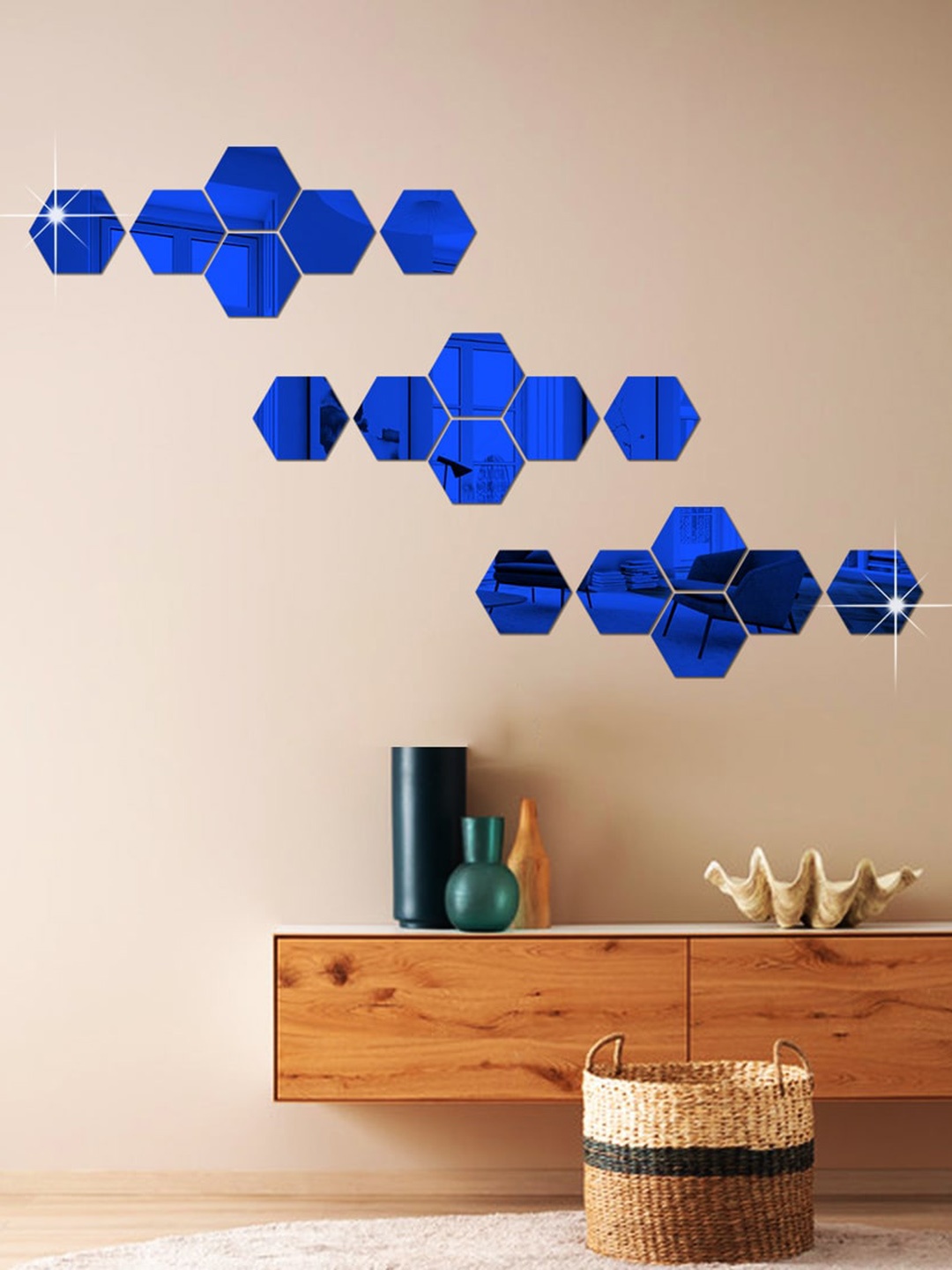 

WallDaddy Blue 18 Pieces Hexagon Mirror Wall Stickers