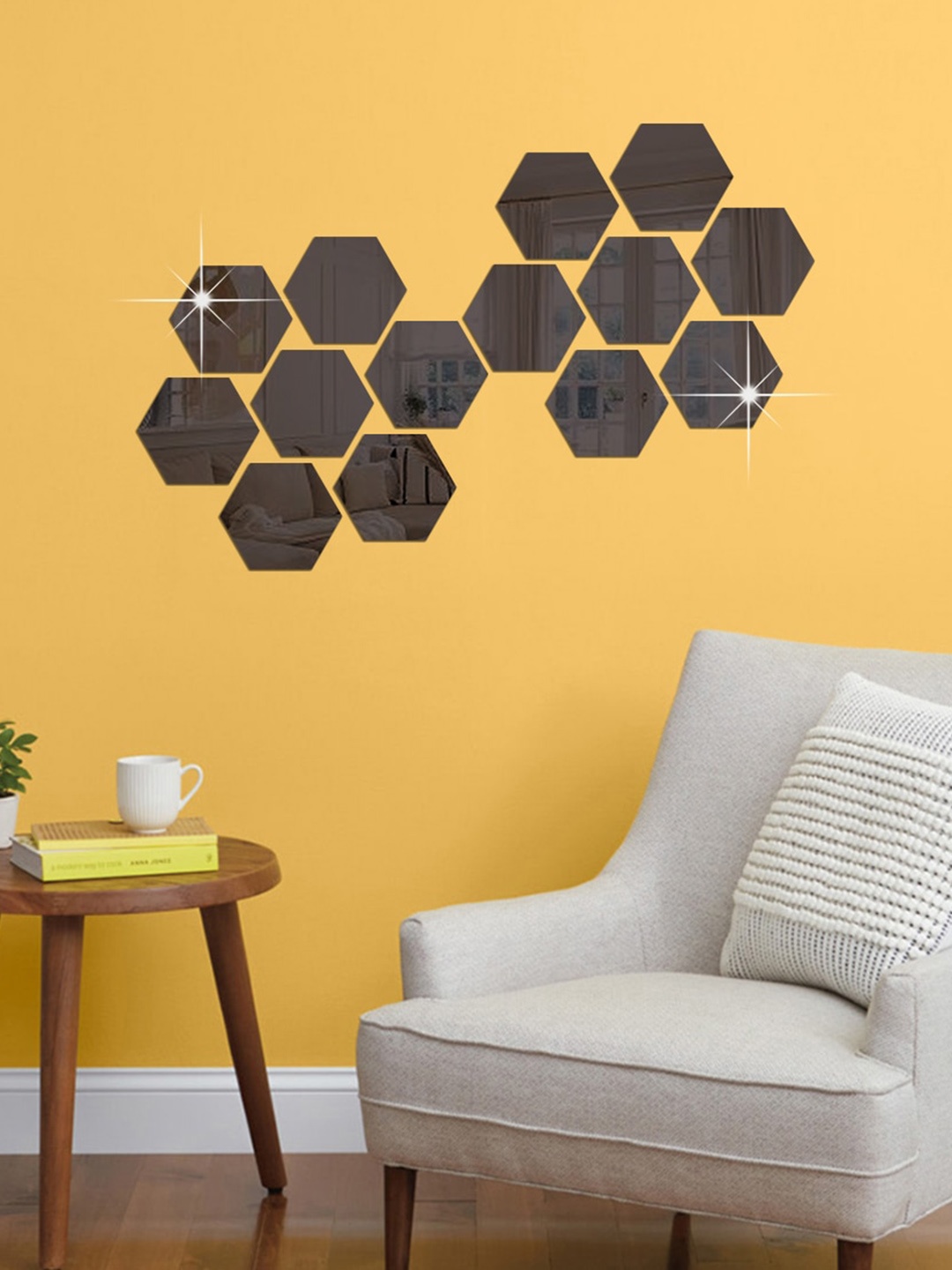 

WallDaddy Black 14 Pieces Hexagon Mirror Wall Stickers