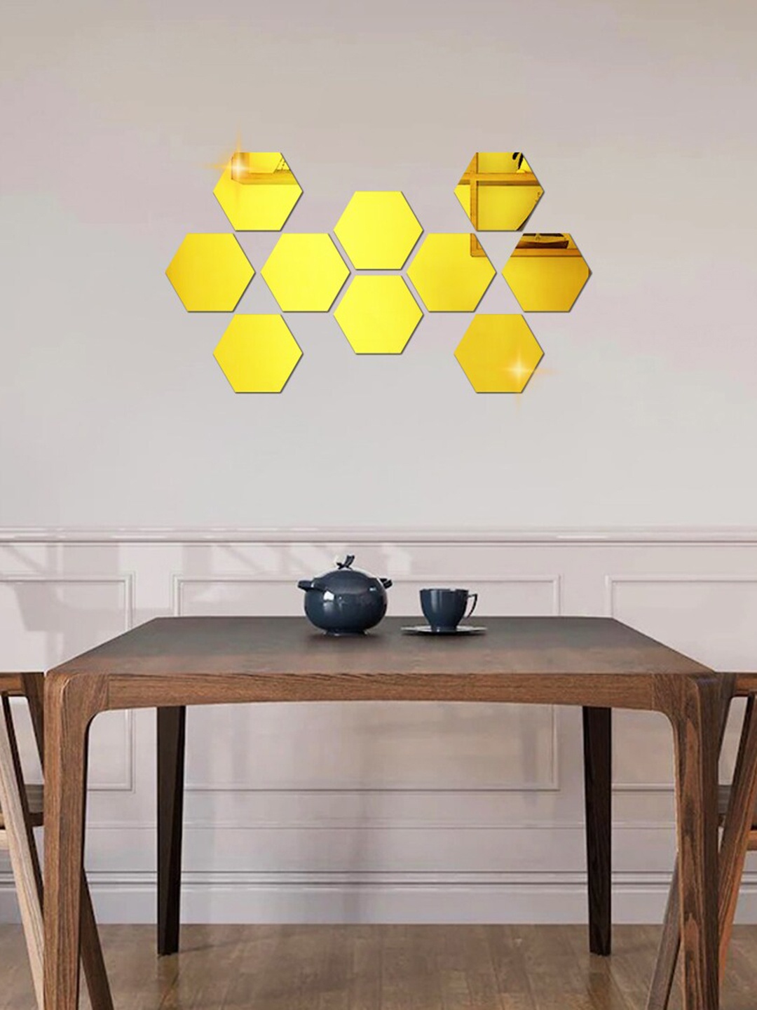 

WallDaddy Gold Toned 10 Pieces Hexagon Mirror Wall Stickers