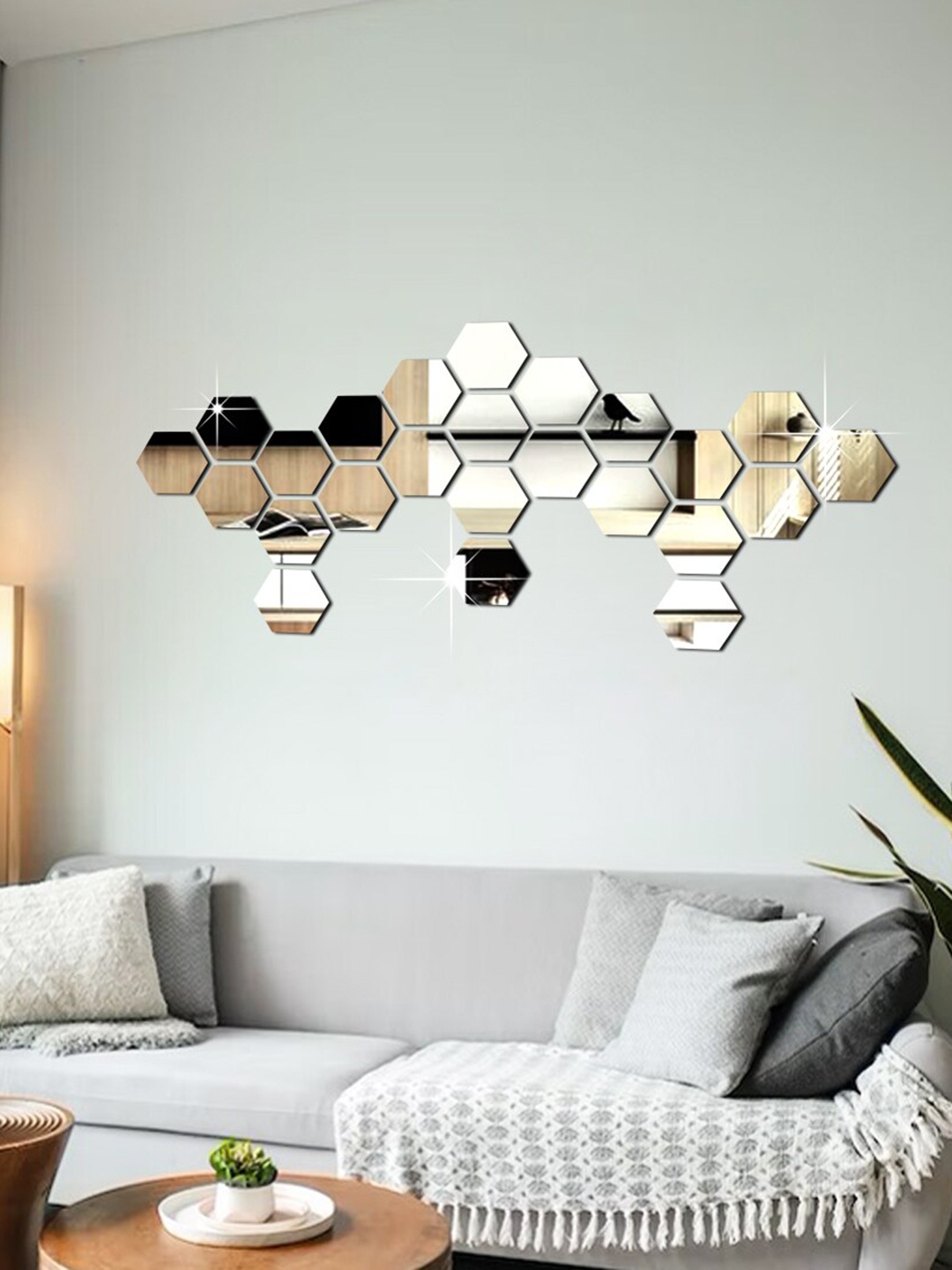 

WallDaddy Silver Toned 24 Pieces Hexagon Mirror Stickers