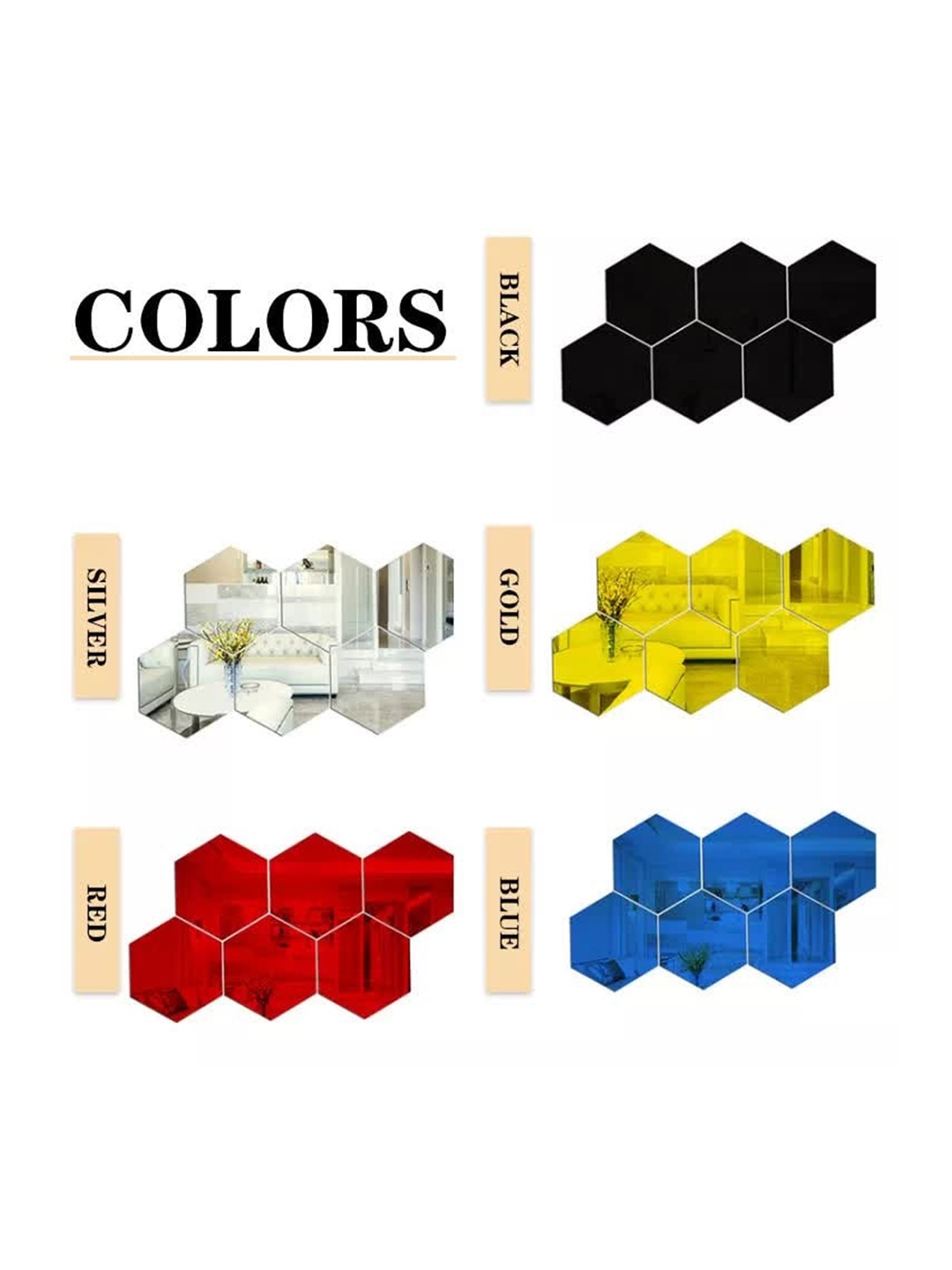 

WallDaddy 20 Pieces Hexagon Mirror Wall Stickers, Silver