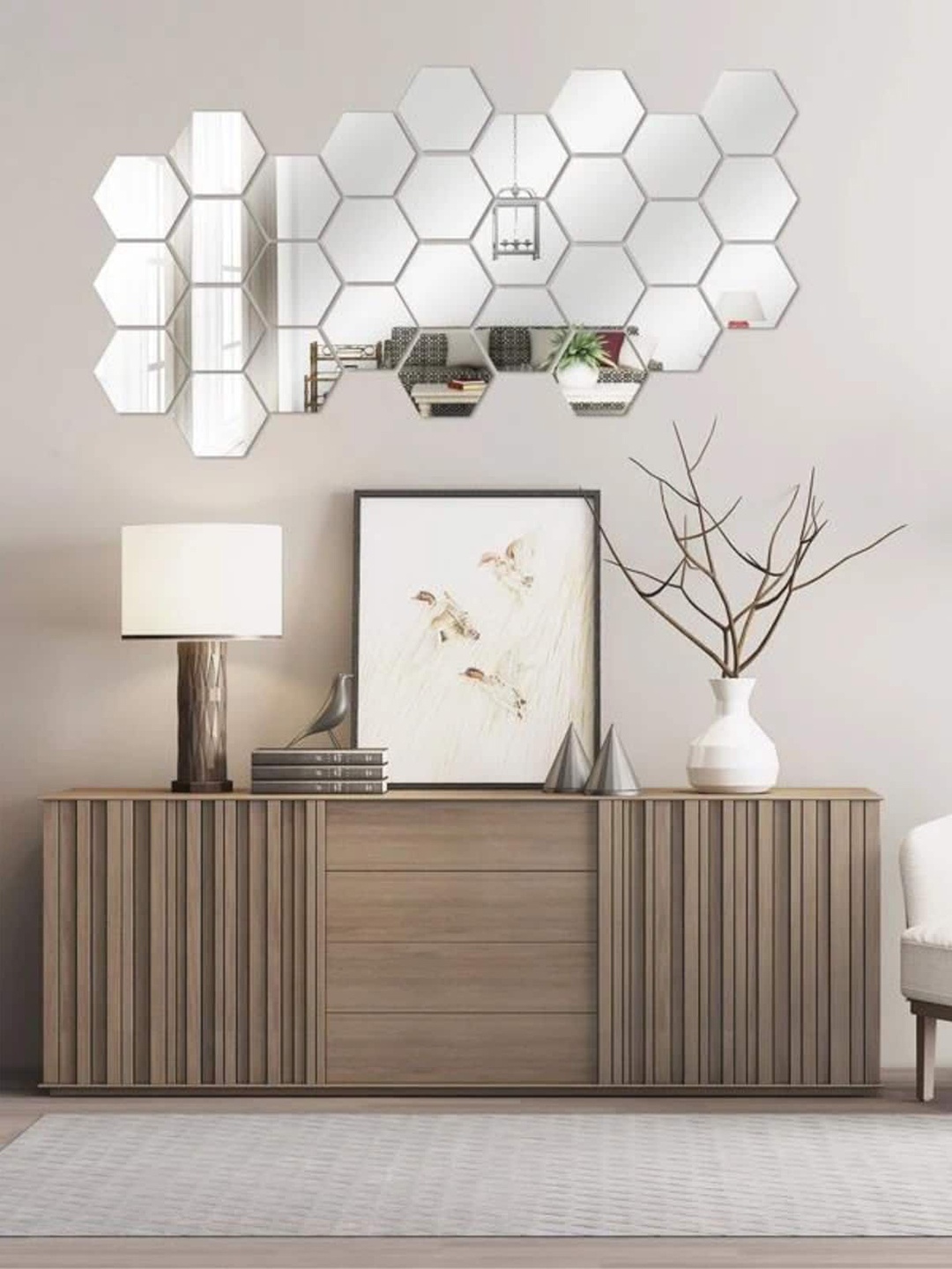

WallDaddy Silver Toned 30 Pieces Hexagon Mirror Stickers