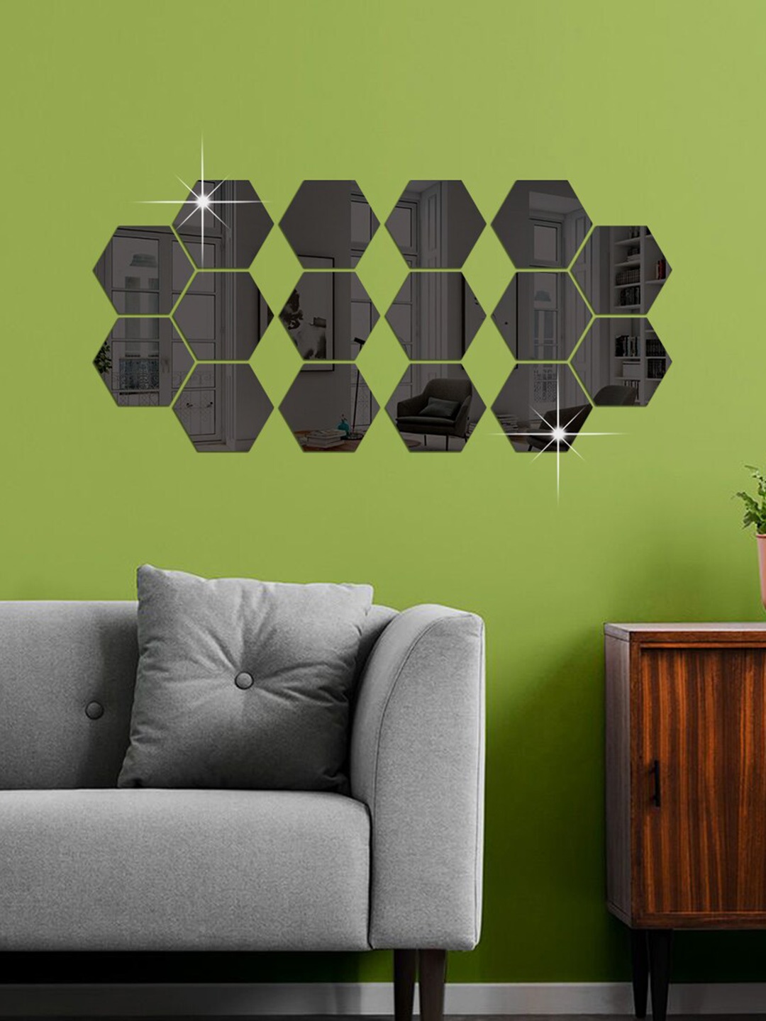 

WallDaddy Black 16 Pieces Hexagon Design Mirror Wall Stickers