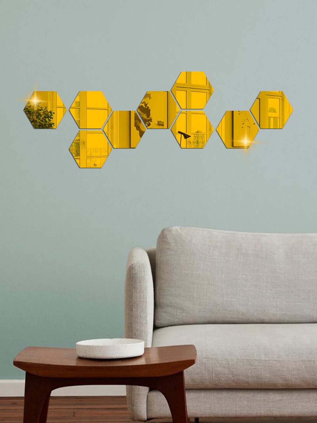 

WallDaddy Gold Toned 9 Pieces Hexagon Mirror Stickers