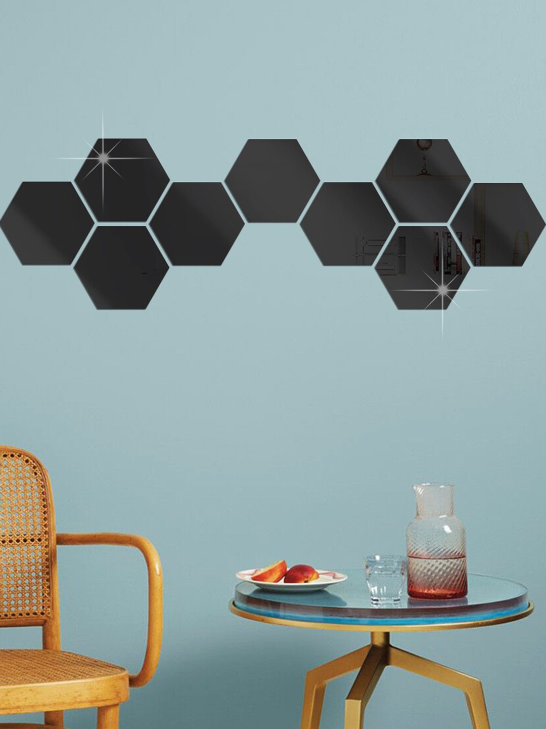 

WallDaddy Black 9 Pieces Mirror Hexagon Wall Stickers