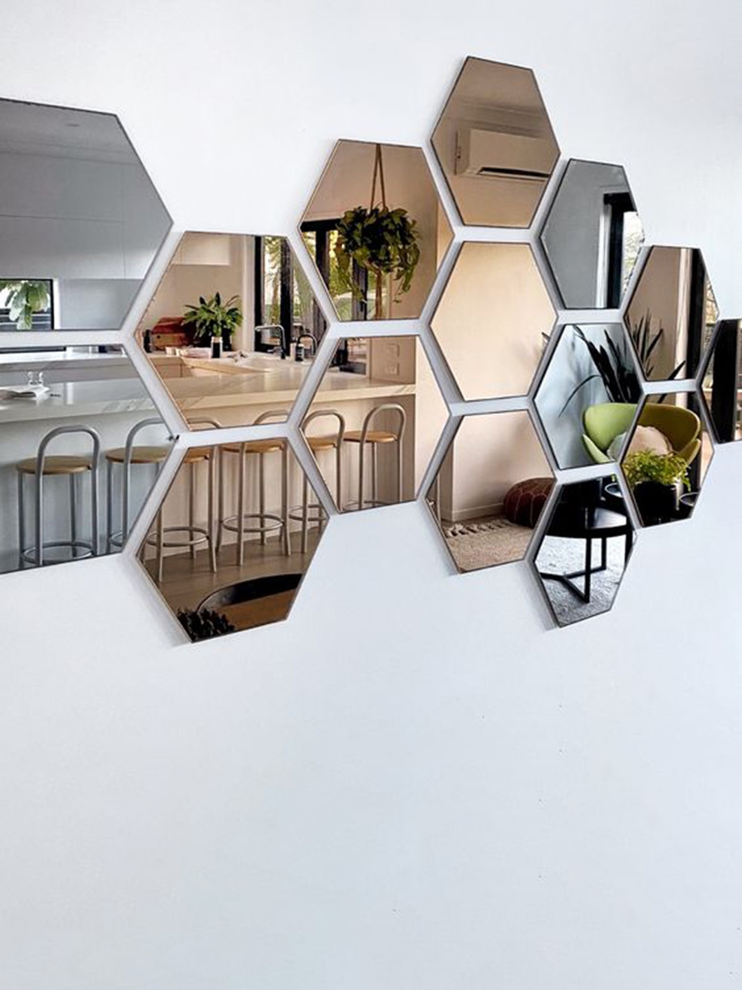 

WallDaddy Silver Toned 15 Pieces Hexagon Mirror Wall Stickers
