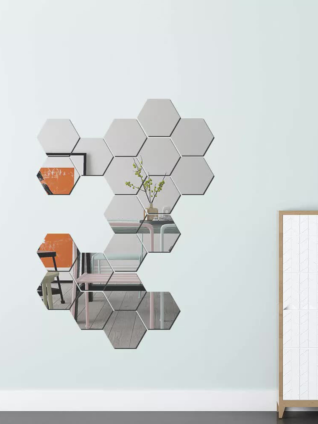 

WallDaddy Silver Toned 20 Pieces Hexagon Mirror Wall Stickers