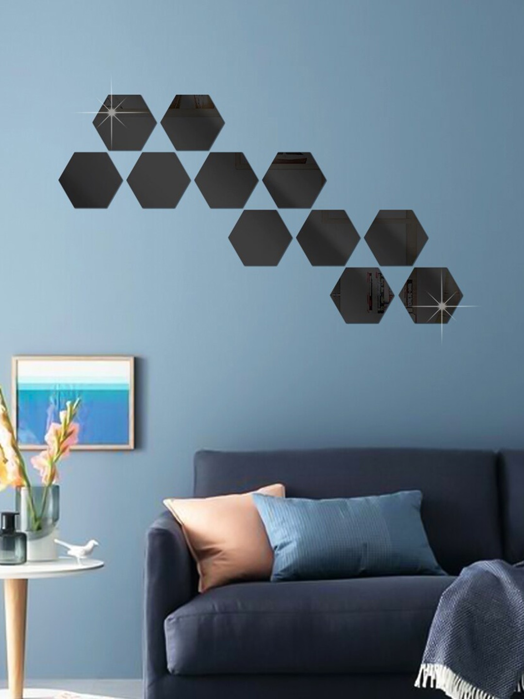 

WallDaddy Black 11 Pieces Hexagon Mirror Wall Stickers