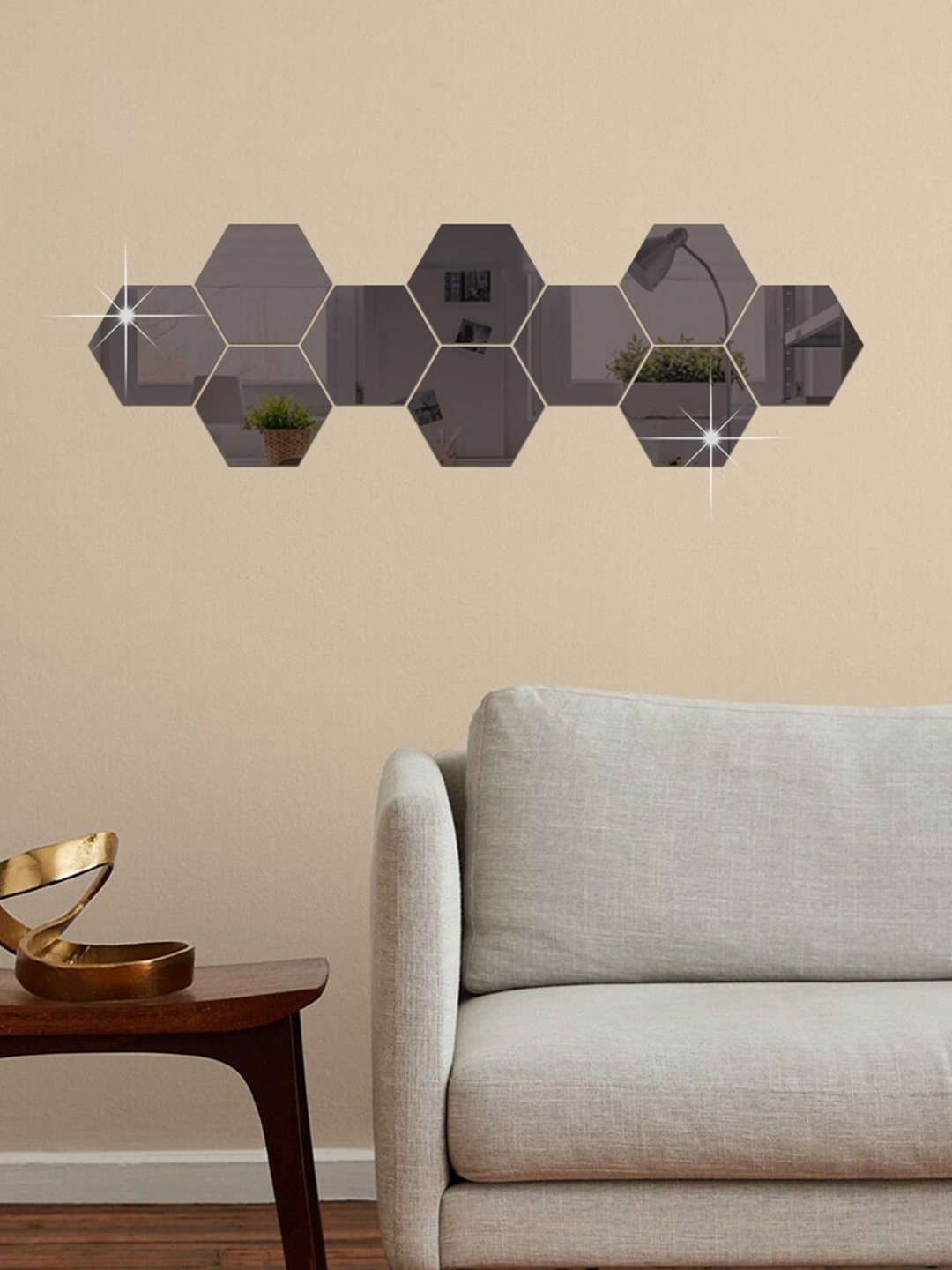 

WallDaddy Black 10 Pieces Hexagon Mirror Wall Stickers