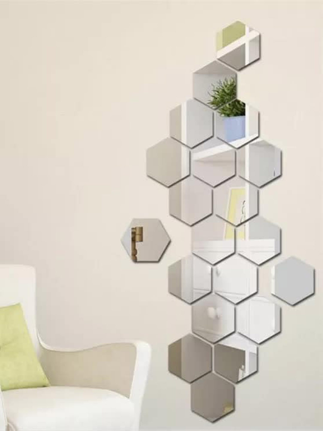 

WallDaddy 20 Pieces Hexagon Mirror Wall Stickers, Silver