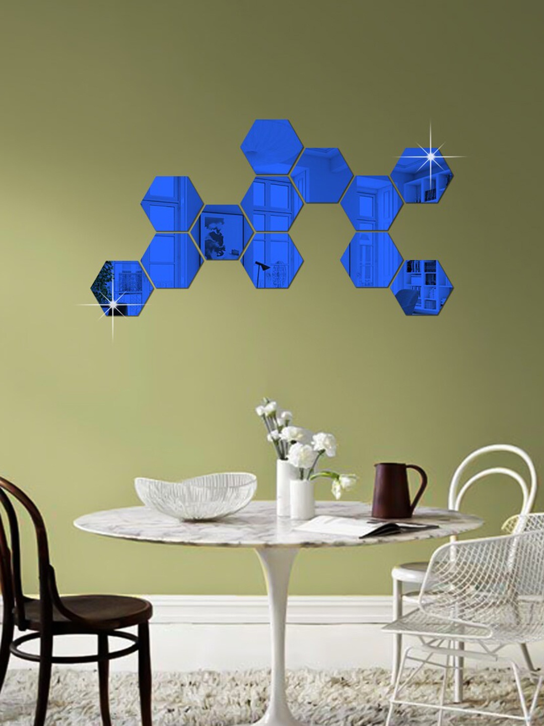 

WallDaddy Blue 12 Pieces Hexagon Design Mirror Wall Stickers