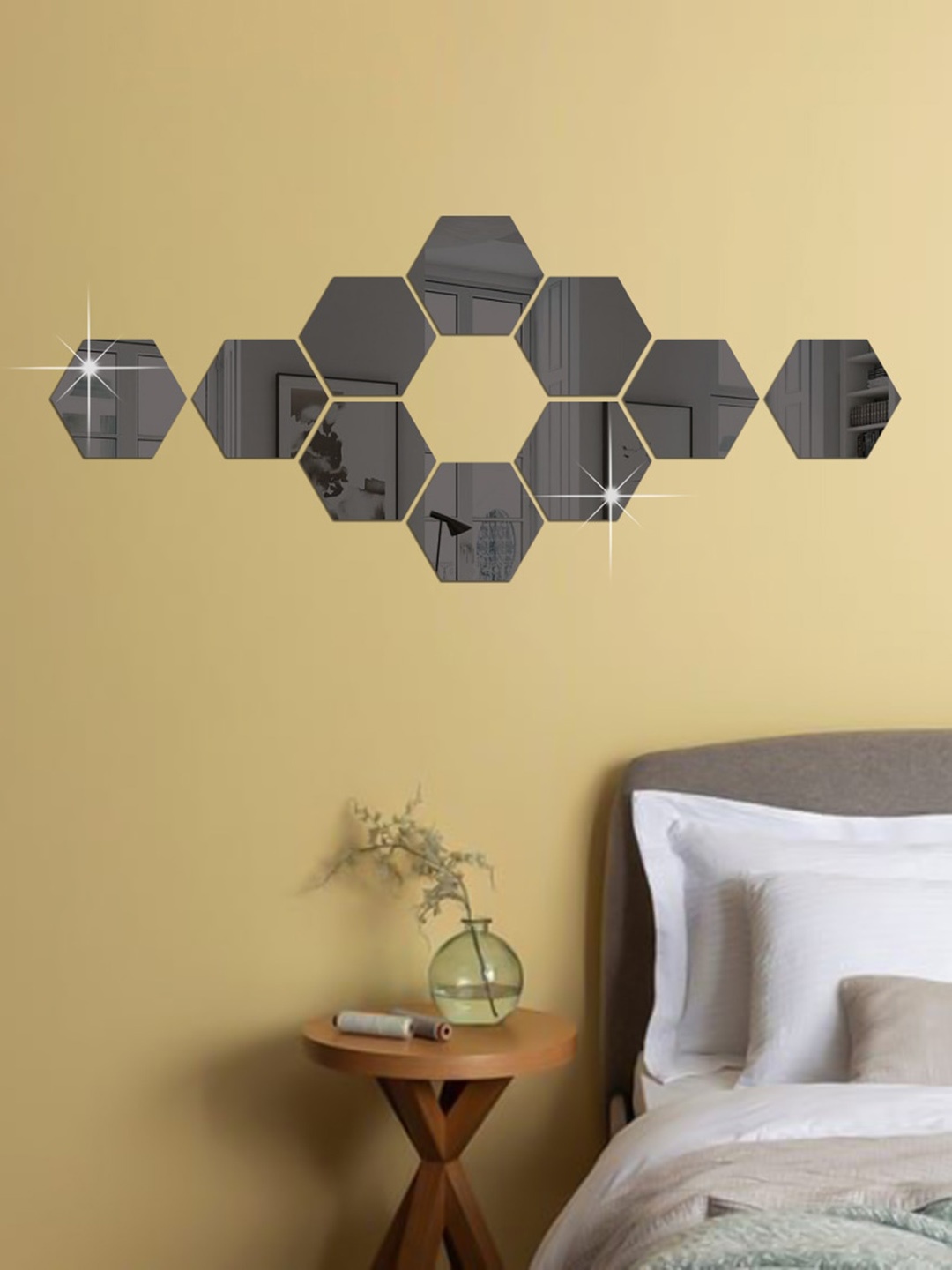 

WallDaddy Black 10 Pieces Acrylic Hexagon Mirror Wall Stickers