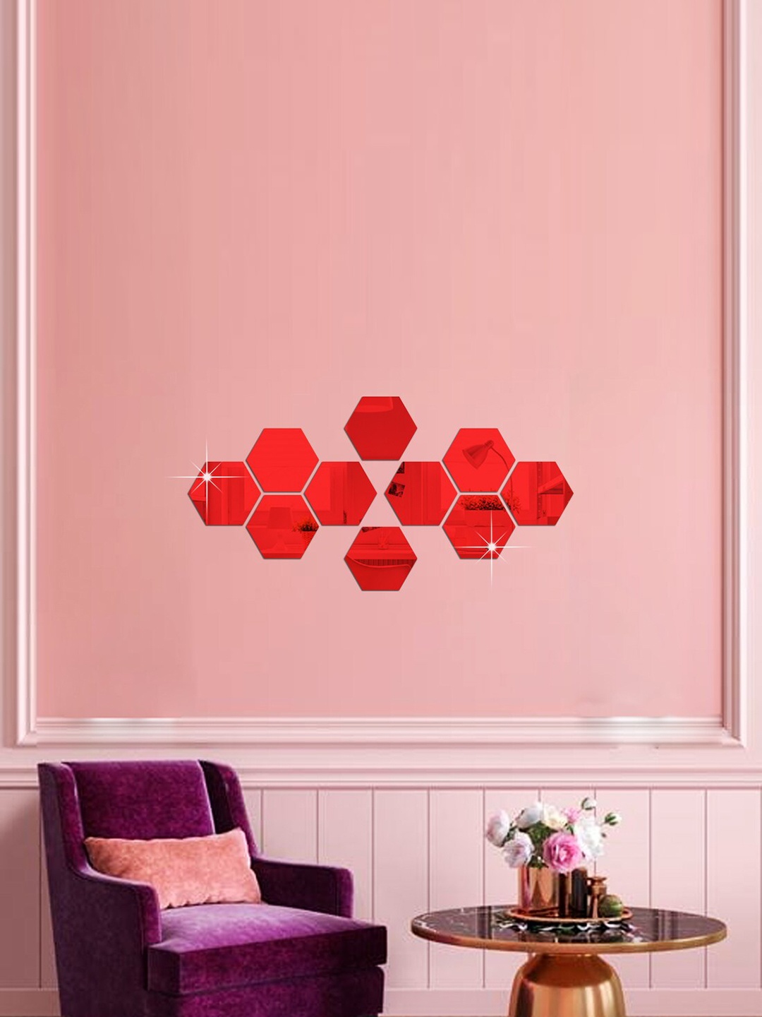 

WallDaddy Red 10 Pieces Acrylic Hexagon Mirror Stickers