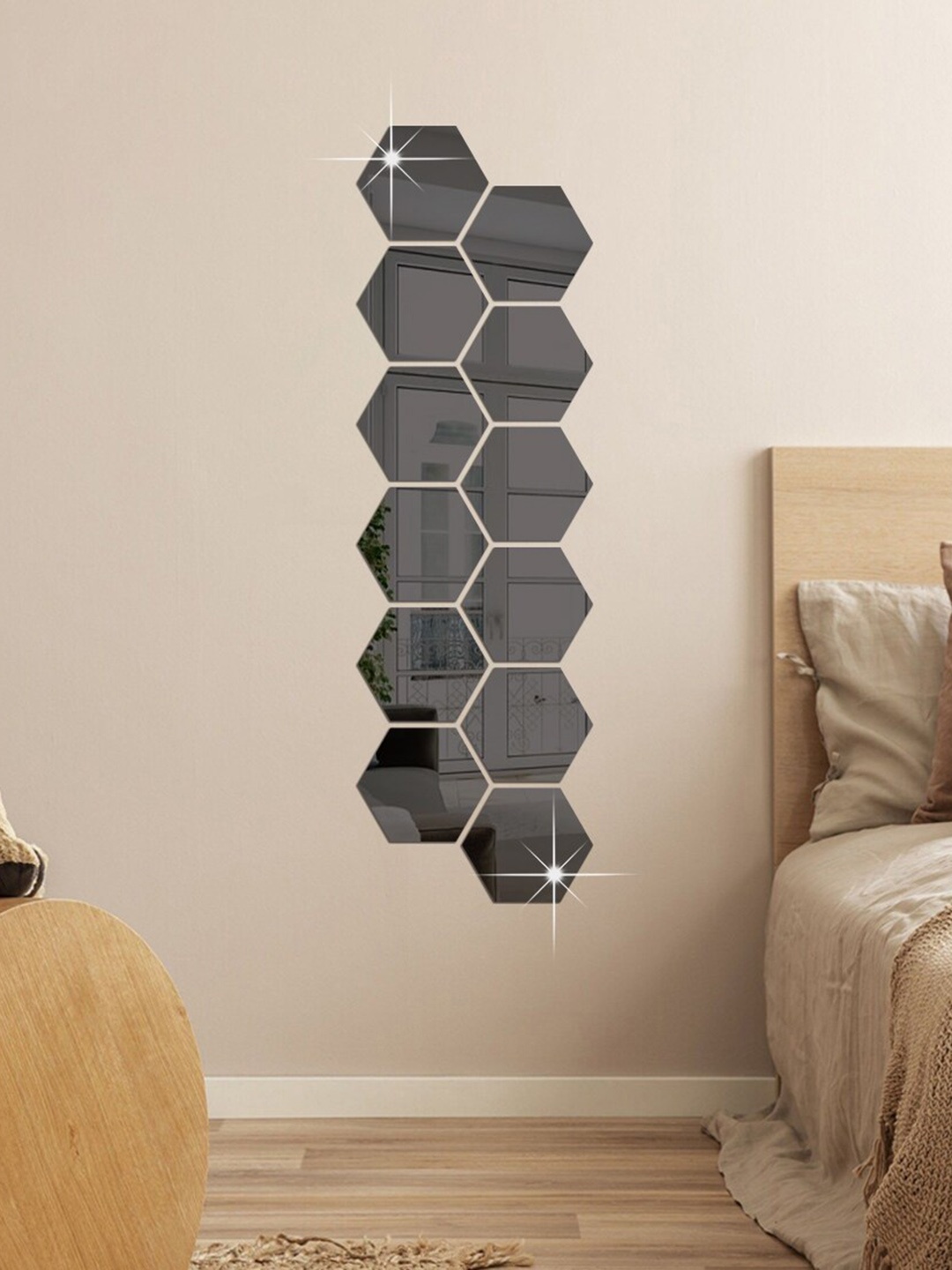 

WallDaddy 12 Pcs Black Hexagon Mirror Wall Stickers