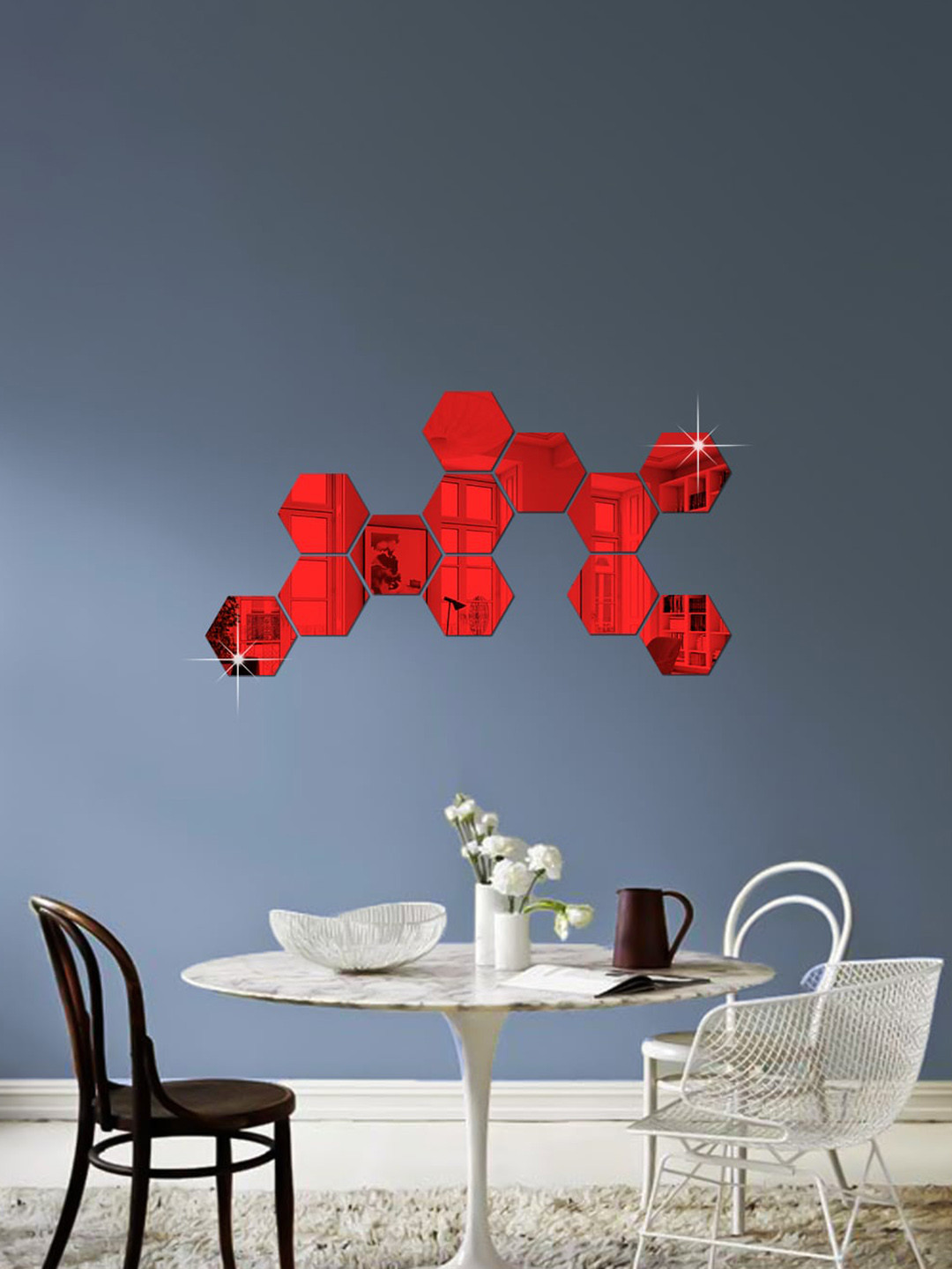 

WallDaddy Red 12 Pieces Self-Adhesive Hexagon Mirror Wall Stickers