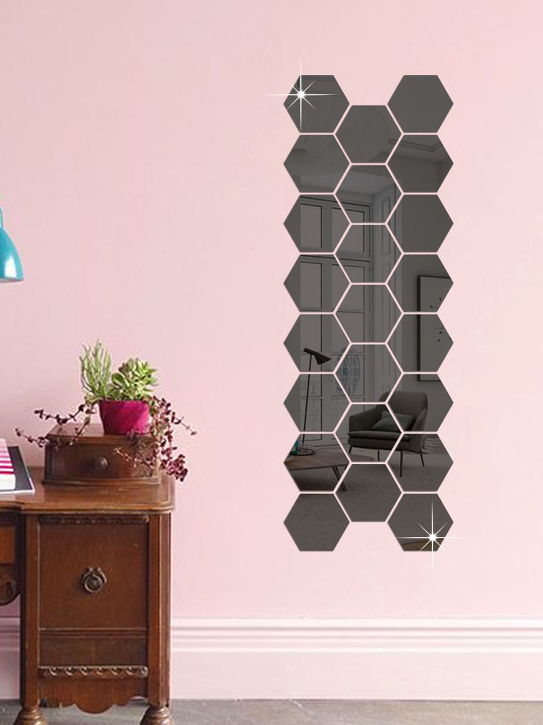 

WallDaddy Black 23 Pieces Hexagon Mirror Wall Stickers
