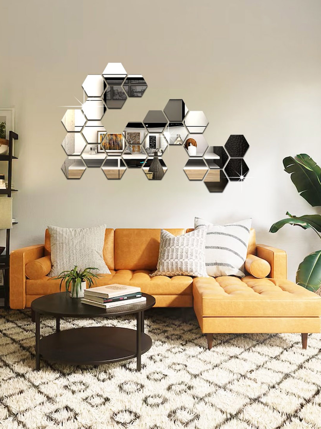 

WallDaddy White 26 Pieces Hexagon Mirror Wall Stickers, Silver